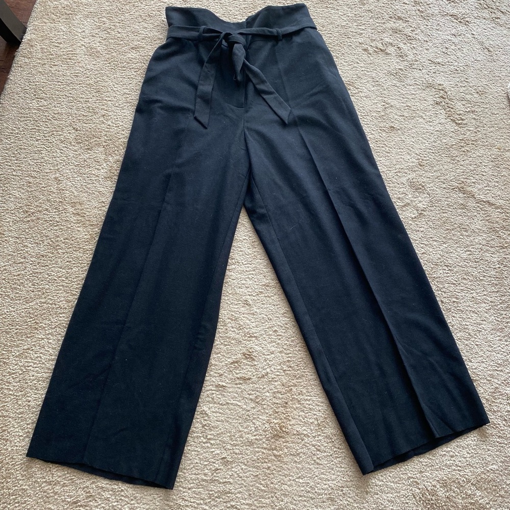 Simonton says women’s paper bag wide leg zip pants black pockets belted Sz L
